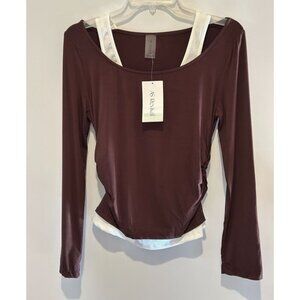 NWT Altar'd State AS Revival Chocolate Brown Ruched Long Sleeve Layered Top